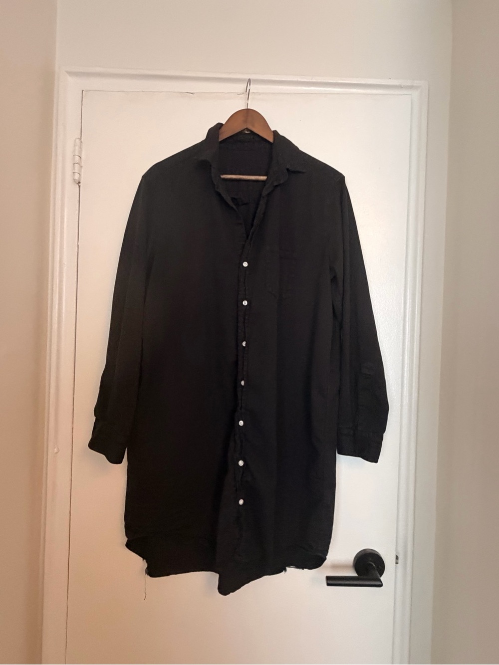 Frank & Eileen MARY Black 100% Cotton Shirtdress Raw Frayed Hem - Medium